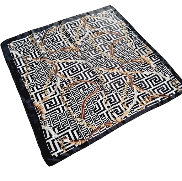 Satin square scarf Equestrian bridle Horse black white retro hair neck 💖2/$30 - Picture 4 of 14